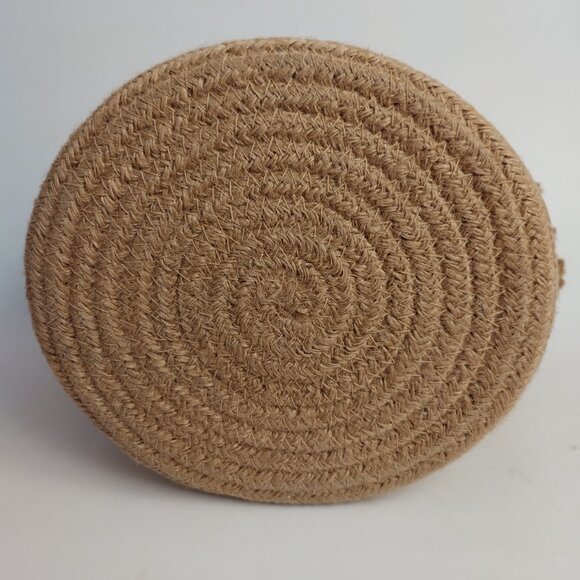 Boho Coiled Fabric Tassel Basket Home Decor Container Brown Jute - Picture 3 of 3